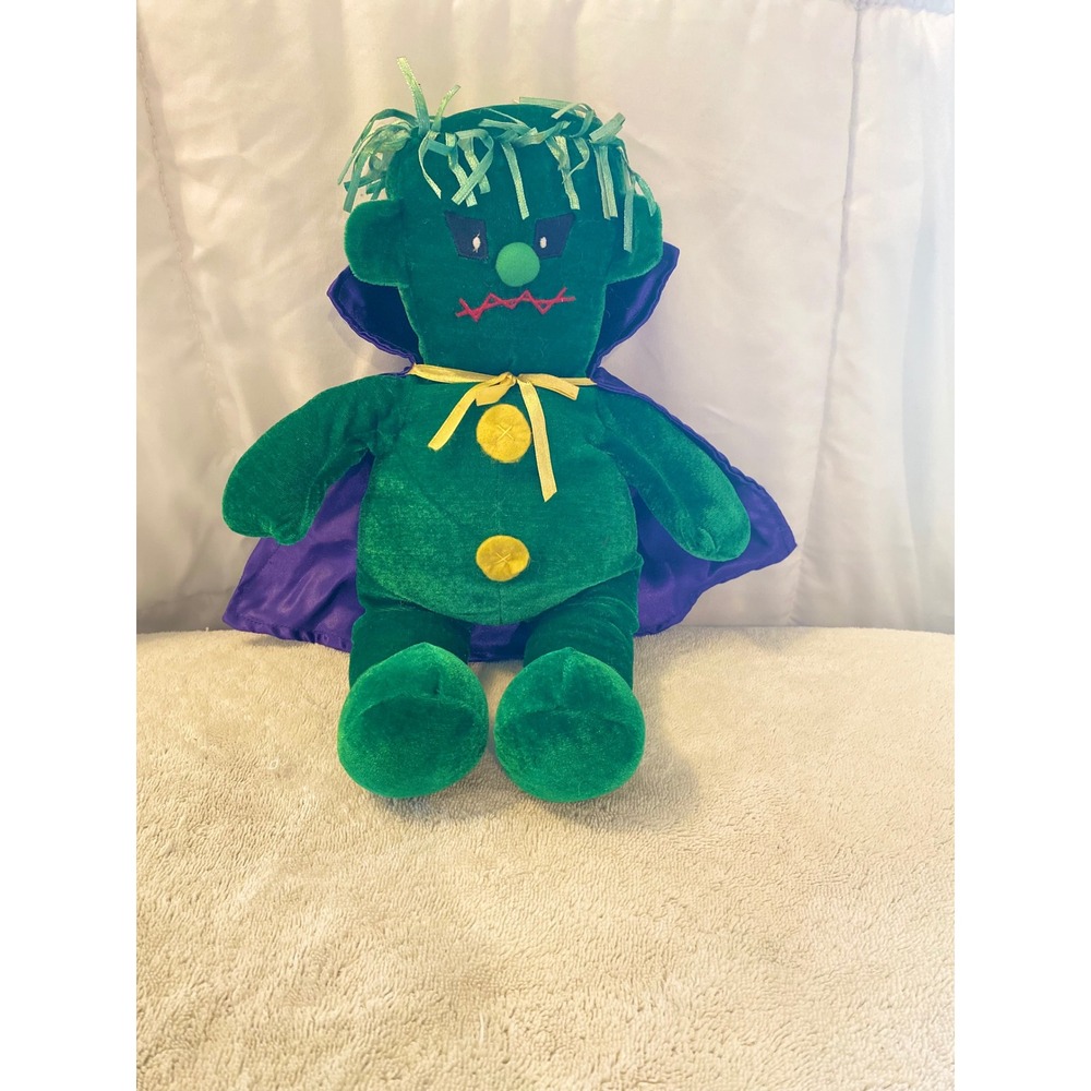 Vintage Kuddle Me Toys Frankenstein Monster Plush Green Purple Cape Halloween